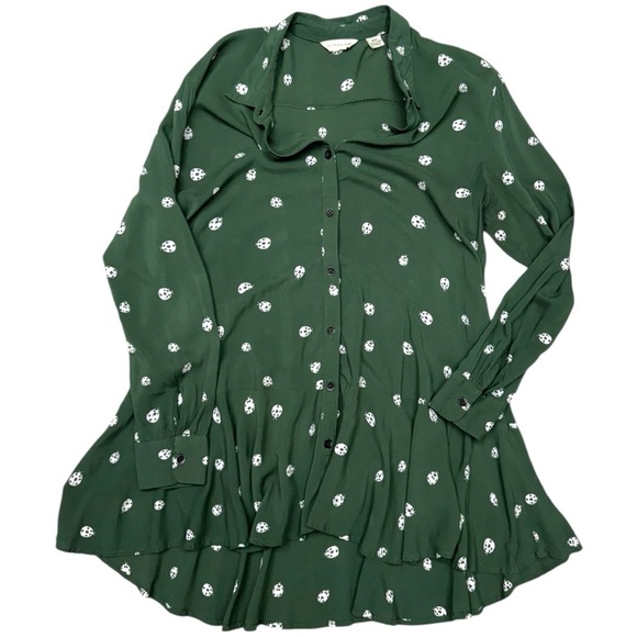 Anthropologie 11.1 TYLHO Green Ladybug Print Button Front Tunic - Small - Picture 8 of 8